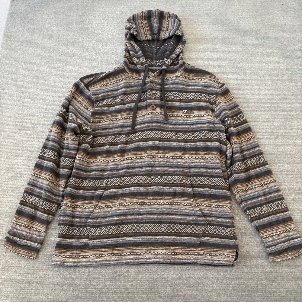 Vissla Descanso Henley Hoodie Mens L Phantom Multicolor Stripe Knit Casual